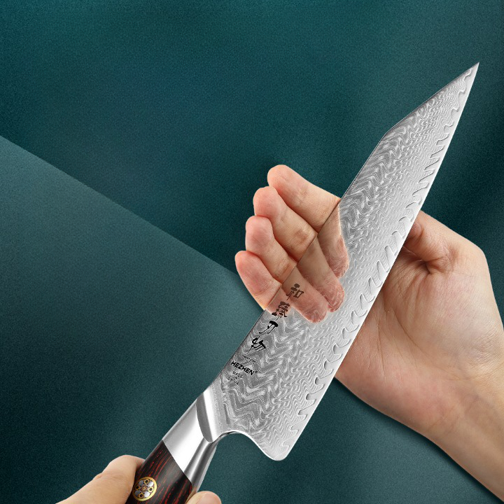 Couteau japonais de chef en acier de Damas