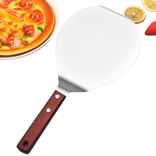 Pelle à pizza courte en acier inoxydable avec manche en bois