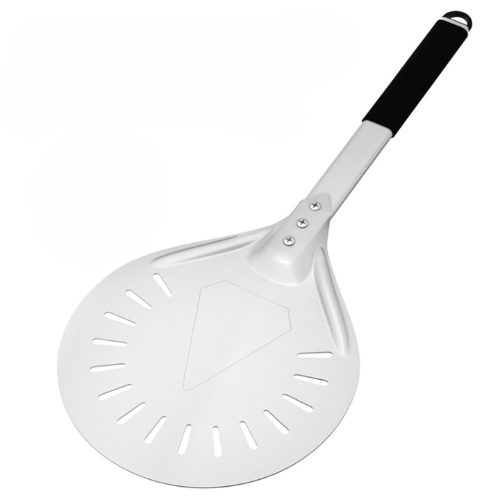 Pelle à pizza ronde perforée et anodisée avec poignée détachable