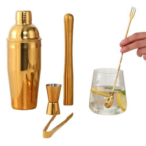 Ensemble doré pour shaker à cocktail boston en acier inoxydable