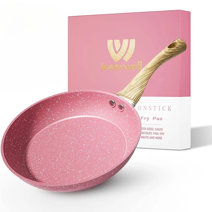 Poêle Antiadhésive Aluminium Rose UKCOCO – Pour Omelettes, Pancakes, Crêpes – Fond Plat, Facile à Retourner, Gadget Cuisine Pratique