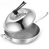 Poêle à frire wok en acier inoxydable sur fond blanc