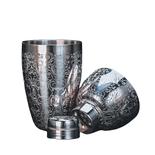 Shaker à cocktail en acier inoxydable avec design gravé