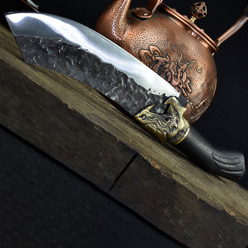 Couteau viking en acier forgé à la main avec manche noir et doré
