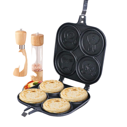Poêle à pancake à quatre trous en design de têtes d'animaux