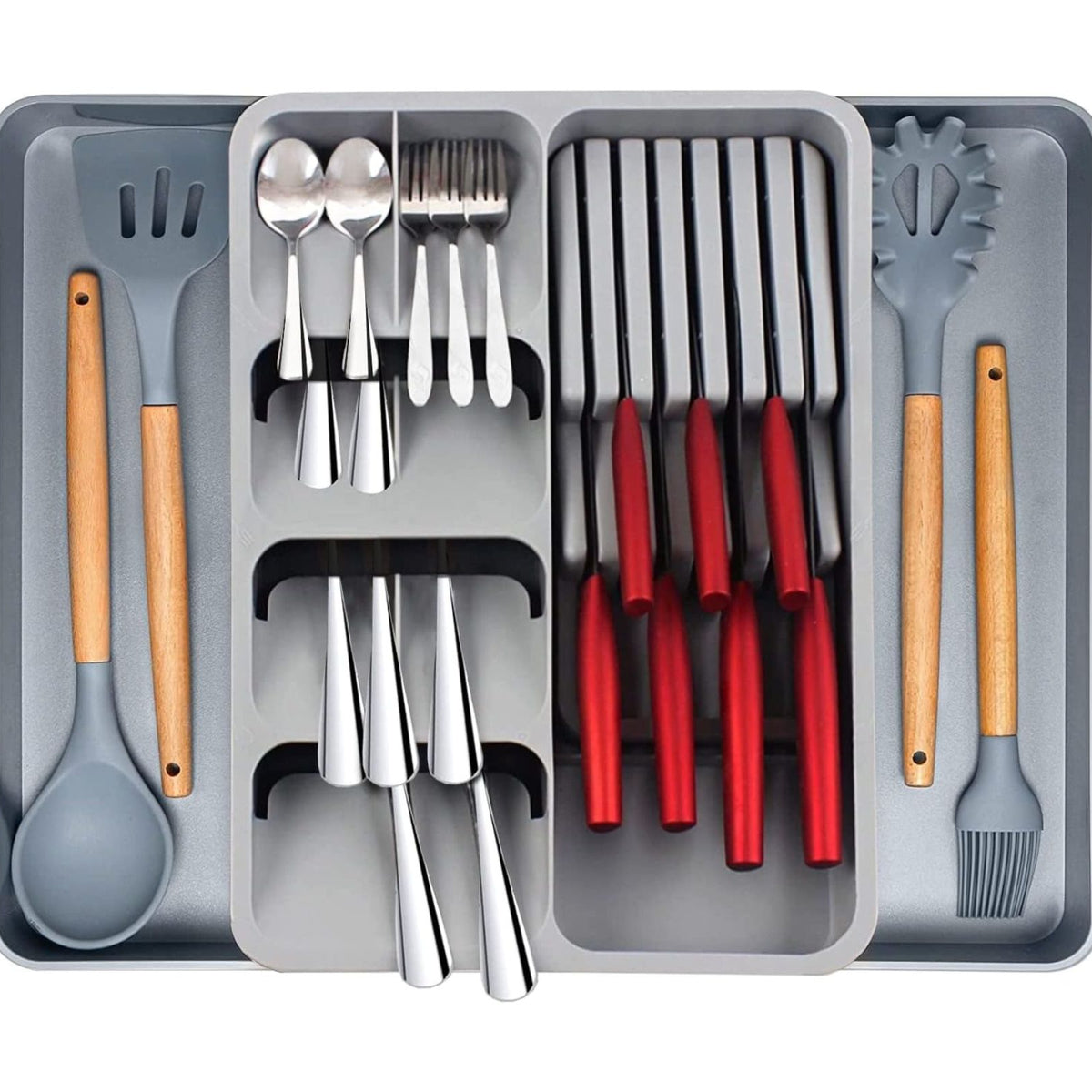Range-Couverts CURVER Pour Tiroir Cuisine – 33 × 20 × 6 Cm, 4 Compartiments, Gris