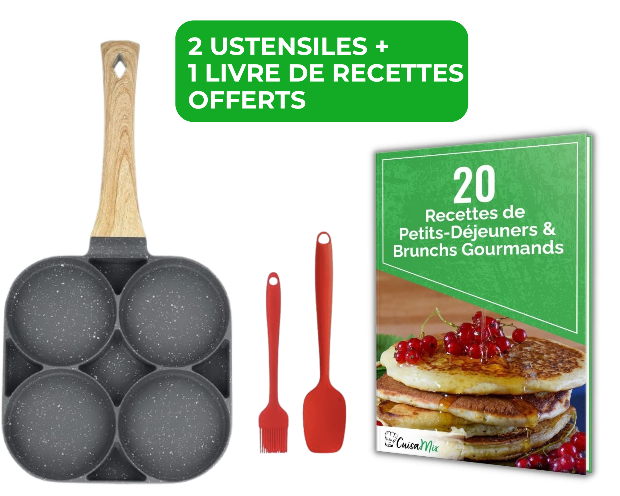 Polix - Poêle à 4 Moules (+ 2 Ustensiles GRATUITS)