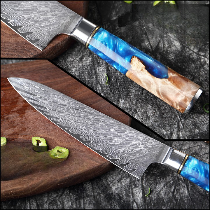 Ensemble de deux couteaux japonais de chef en acier de Damas