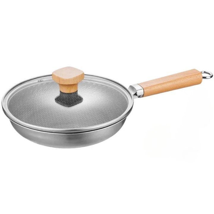 Poêle Antiadhésive Eventerde - Compatible Induction, Acier Inoxydable, Couvercle Inclus - 24/28 Cm - 1