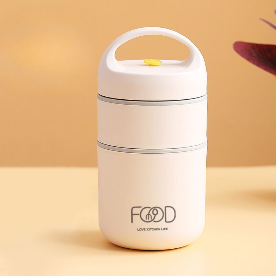 Lunch box isotherme blanche cylindrique à poignée